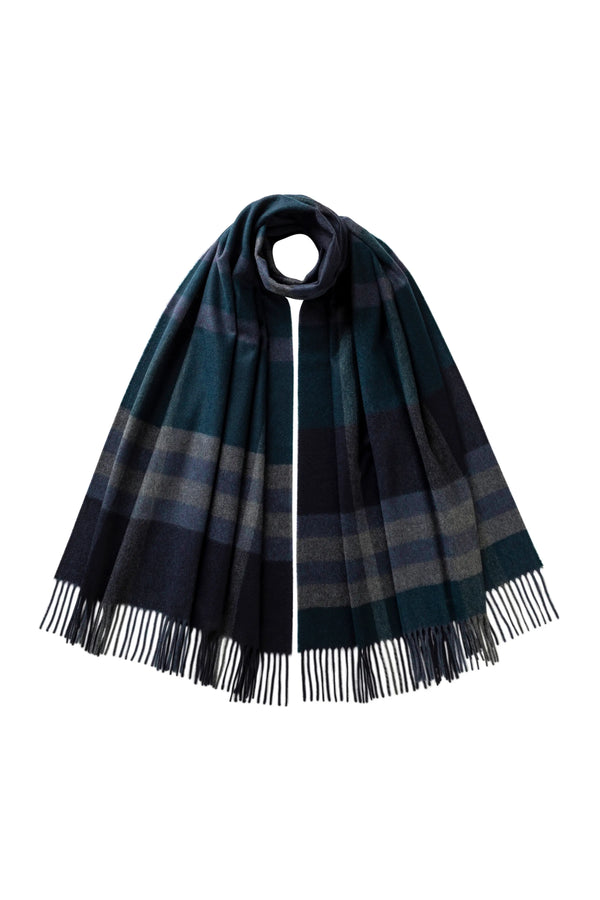johnstons of elgin Modern Check Blue Cashmere Stole
