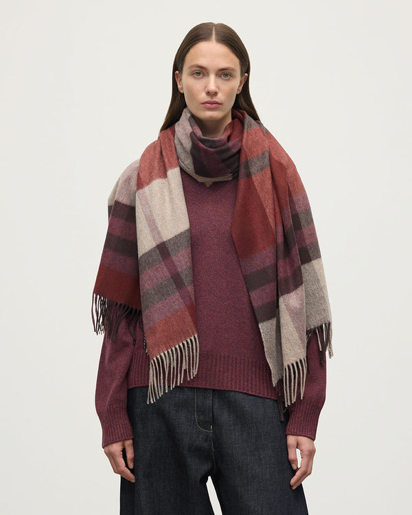 Johnstons Of Elgin Modern Check Purple Cashmere Stole