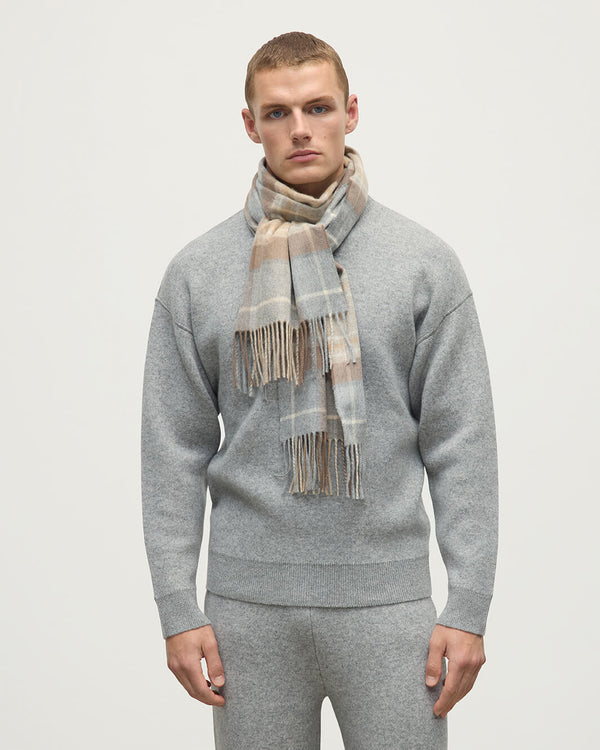 Johnstons Of Elgin Natural MacKellar Tartan Wide Cashmere Scarf