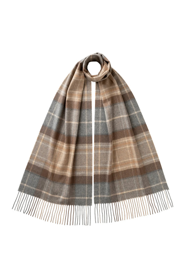 johnstons of elgin Natural MacKellar Tartan Wide Cashmere Scarf