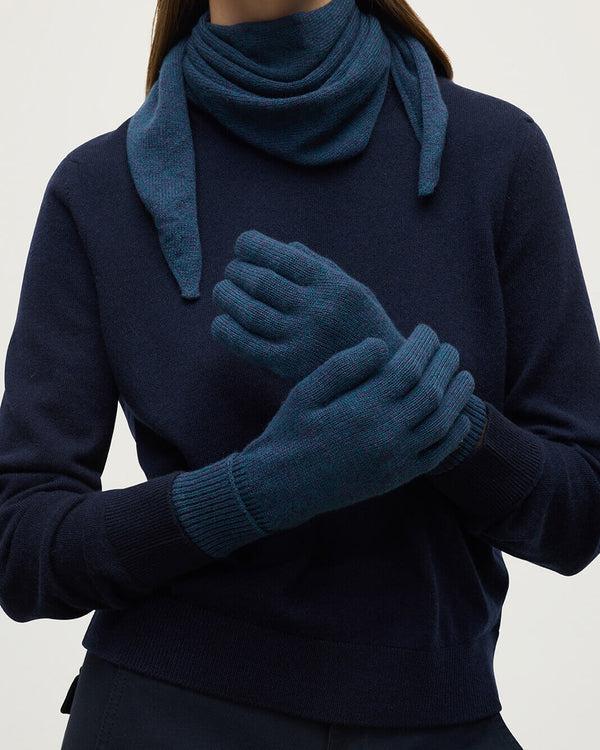 Johnstons Of Elgin Navy Cashmere Gloves With Turnback Cuffs