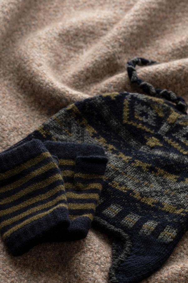 Johnstons Of Elgin Navy Stripy Children's Cashmere Wristwarmers