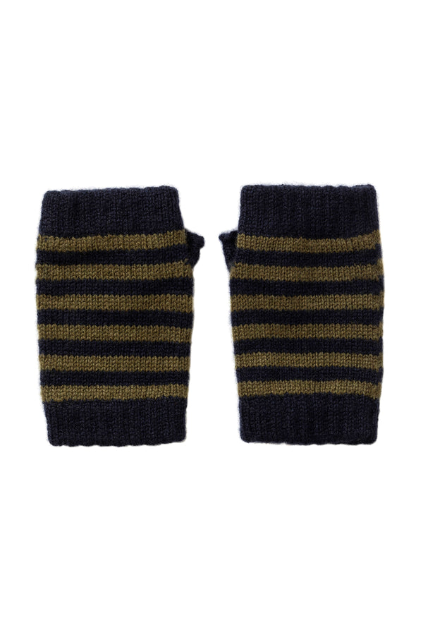 johnstons of elgin Navy Stripy Children's Cashmere Wristwarmers