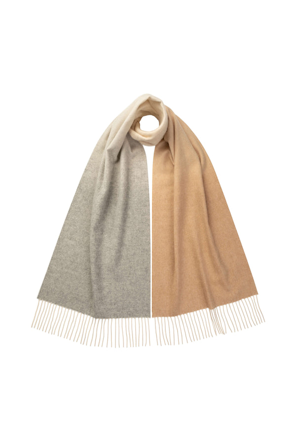 johnstons of elgin Ombré Camel & Light Grey Cashmere Scarf