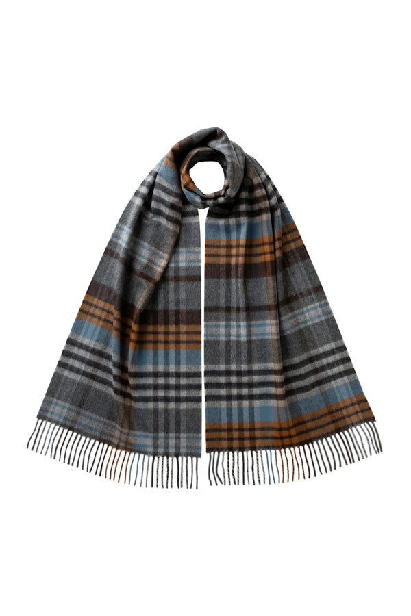 johnstons of elgin Oversized Check Grey Merino Scarf
