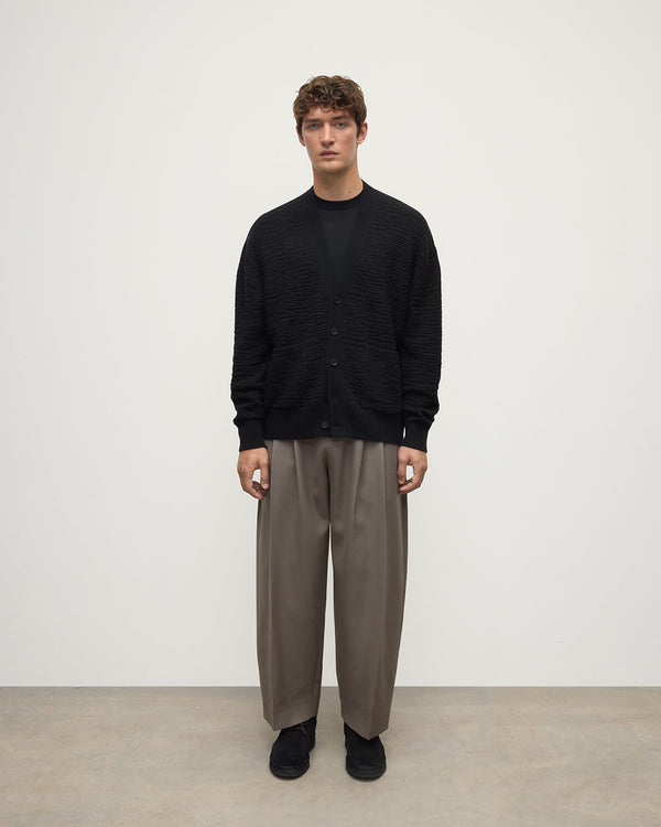 johnstons of elgin Plaited Texture Black Cashmere Cardigan