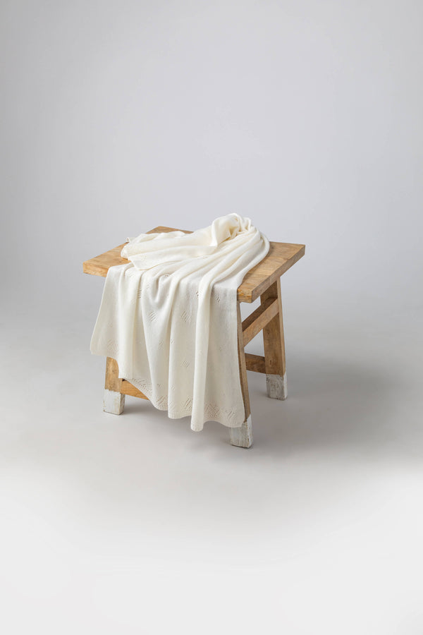 Johnstons Of Elgin Pointelle White Cashmere Baby Blanket