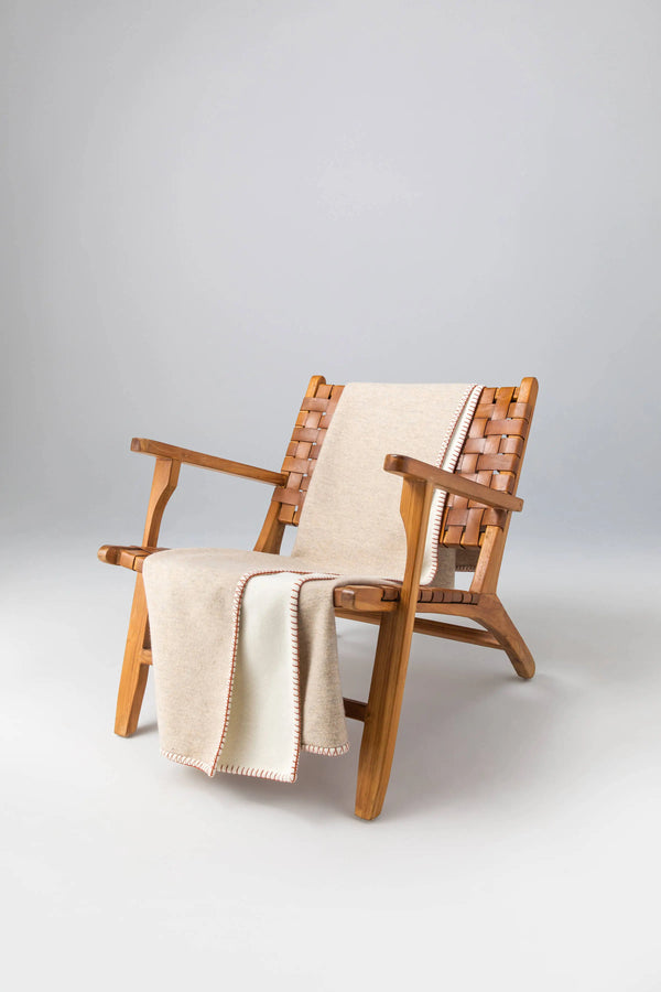 johnstons of elgin Reversible Blanket Stitched Cream Throw