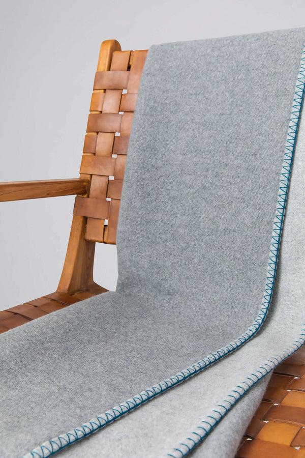 Johnstons Of Elgin Reversible Blanket Stitched Light Grey Throw