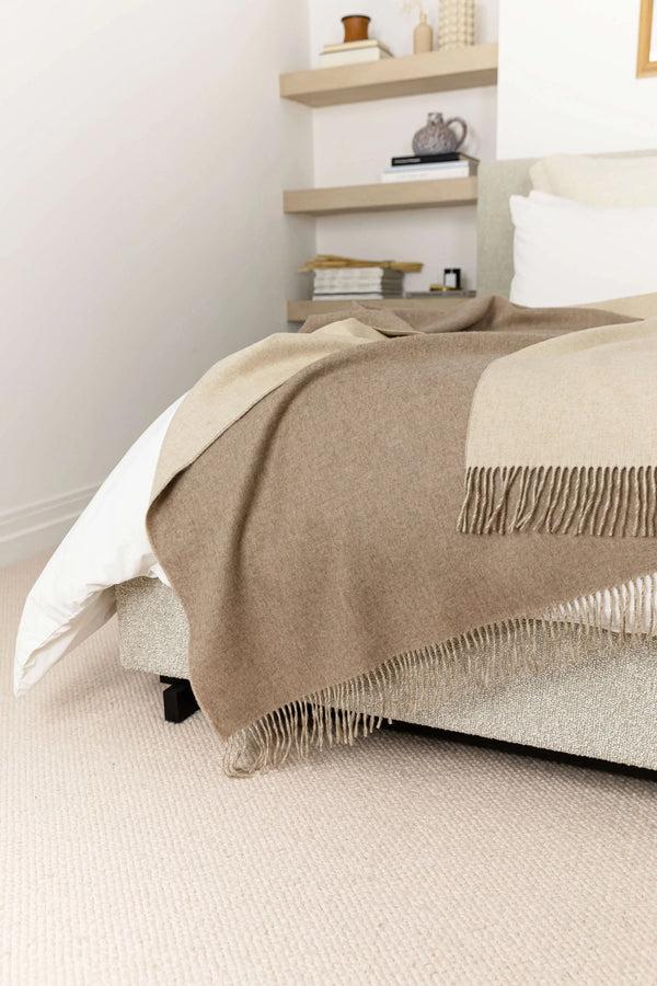Johnstons Of Elgin Reversible Cashmere Bed Light Brown Throw