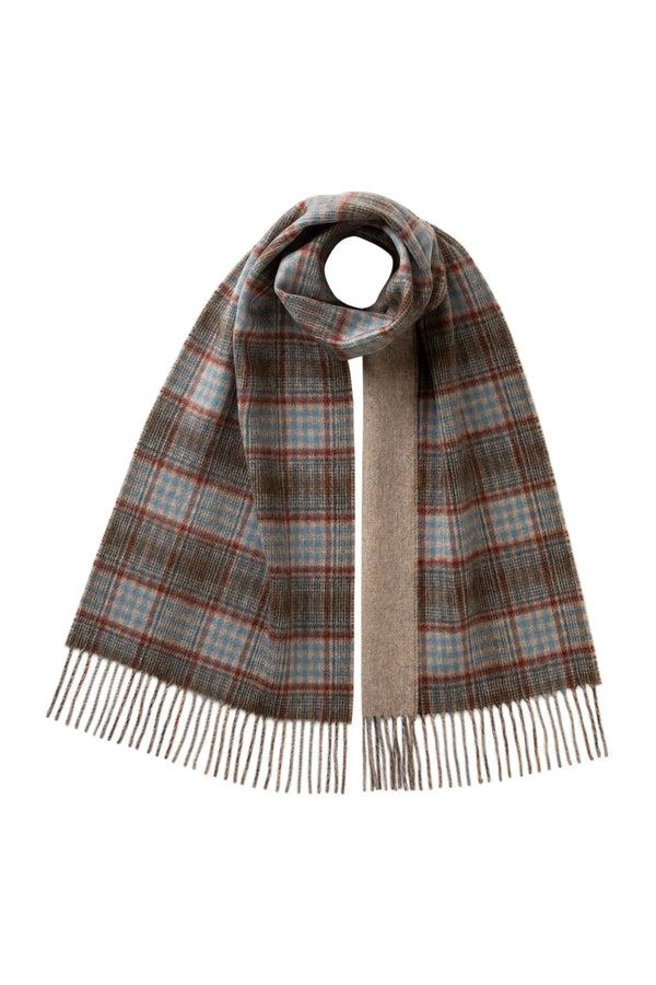 johnstons of elgin Reversible Grey Check Cashmere Scarf