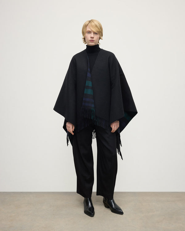 Johnstons Of Elgin Reversible Light Black Wool Check Cape