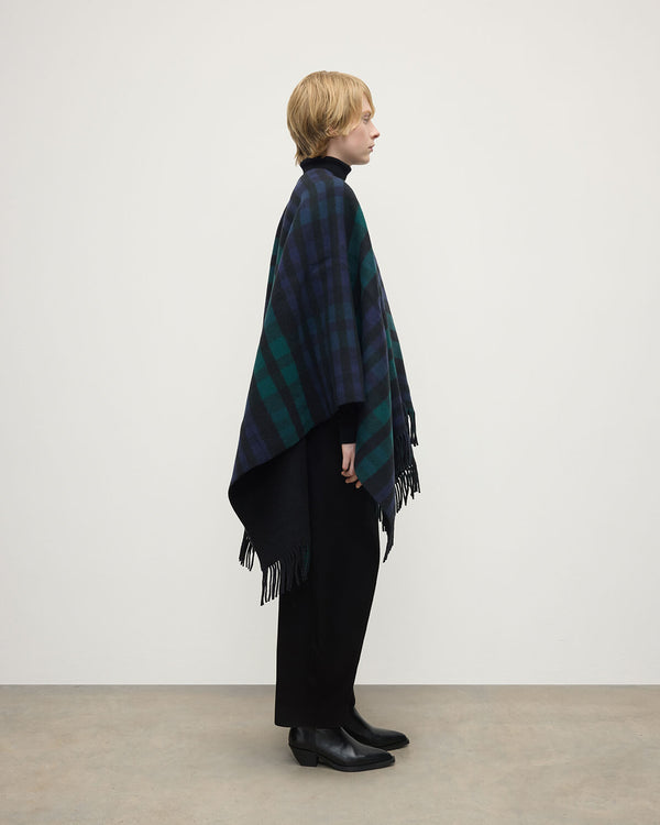Johnstons Of Elgin Reversible Light Black Wool Check Cape