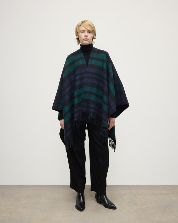 johnstons of elgin Reversible Light Black Wool Check Cape
