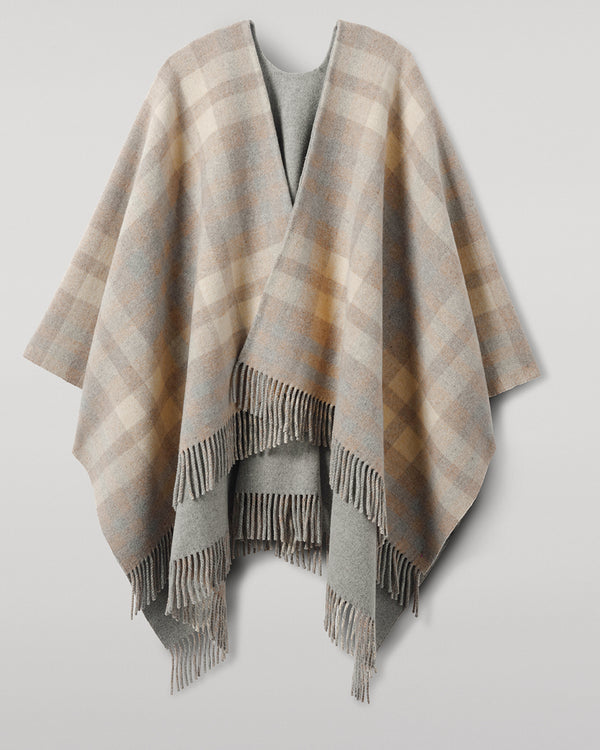 Johnstons Of Elgin Reversible Light Grey Wool Check Cape