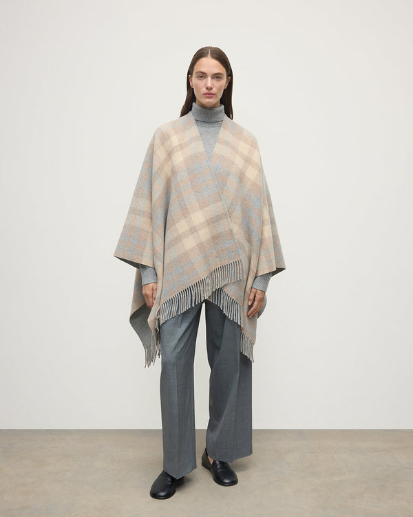 johnstons of elgin Reversible Light Grey Wool Check Cape