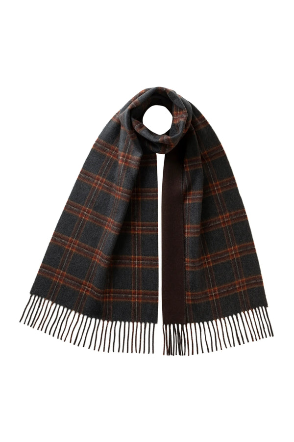 johnstons of elgin Reversible Navy Tartan Cashmere Scarf