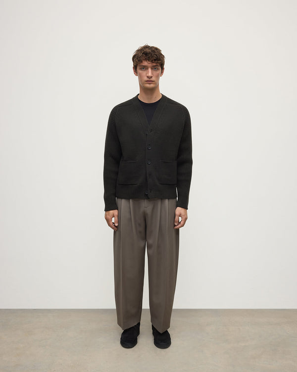 johnstons of elgin Ribbed Cashmere Dark Grey Cardigan