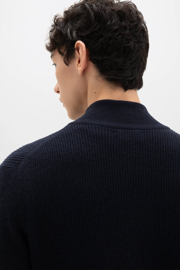 Johnstons Of Elgin Ribbed Cashmere Dark Navy Cardigan