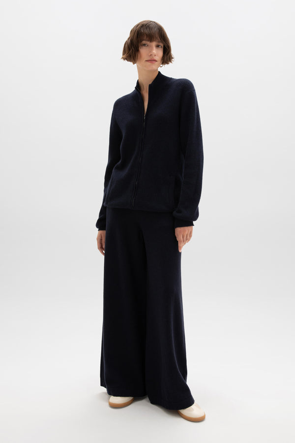 Johnstons Of Elgin Ribbed Cashmere Dark Navy Cardigan