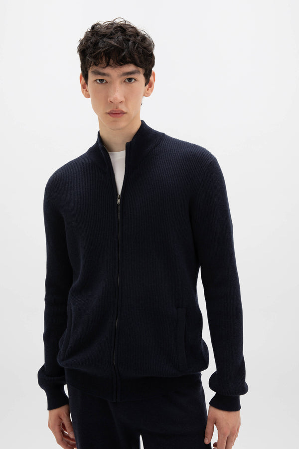 johnstons of elgin Ribbed Cashmere Dark Navy Cardigan