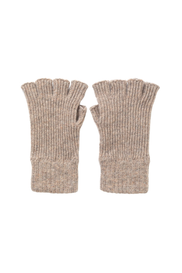 johnstons of elgin Ribbed Cashmere Light Brown Fingerless Gloves