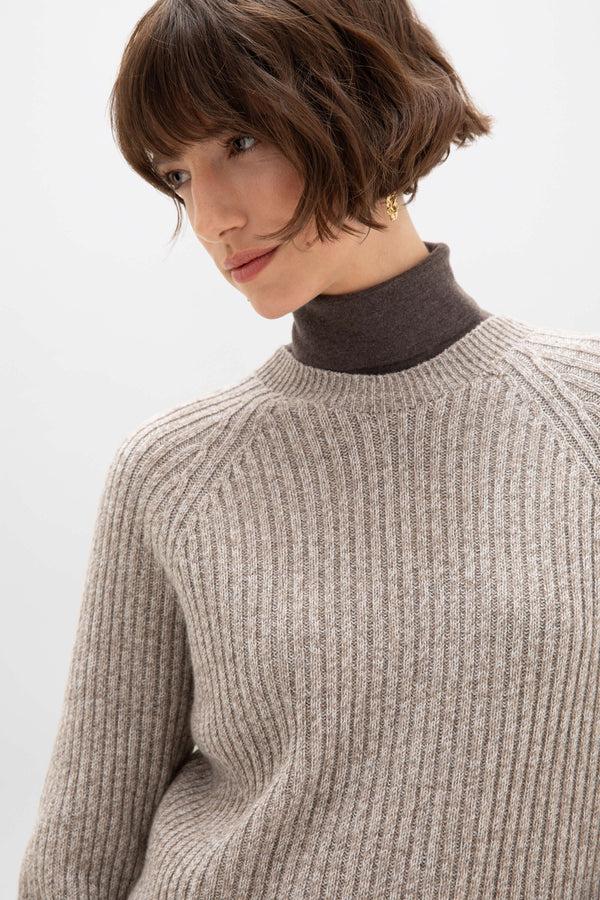 johnstons of elgin Ribbed Cashmere Light Brown Jumper