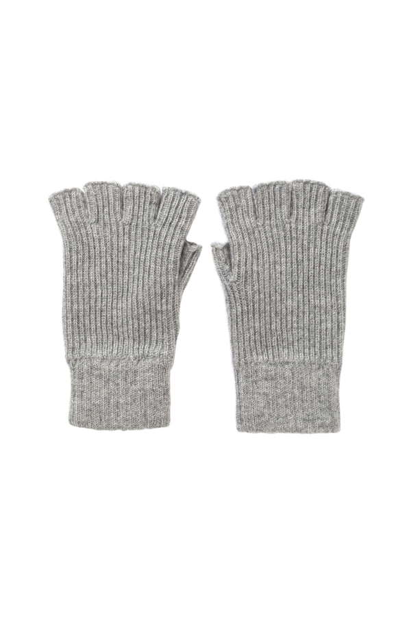 johnstons of elgin Ribbed Cashmere Light Grey Fingerless Gloves