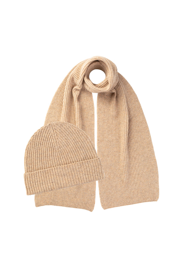 johnstons of elgin Ribbed Cashmere Natural Scarf & Beanie Gift Set