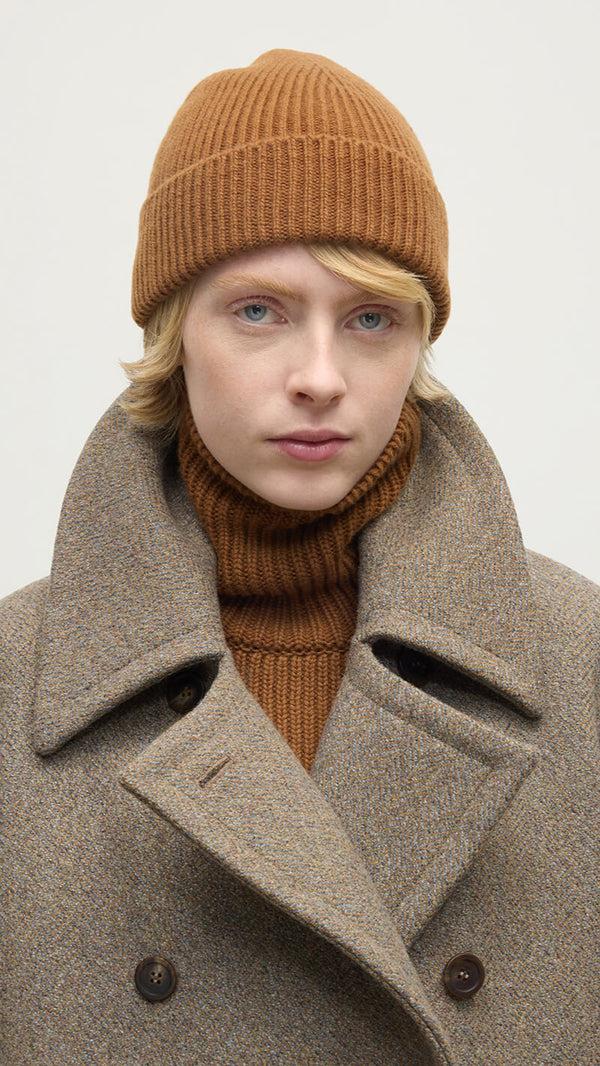 Johnstons Of Elgin Ribbed Dark Camel Cashmere Beanie