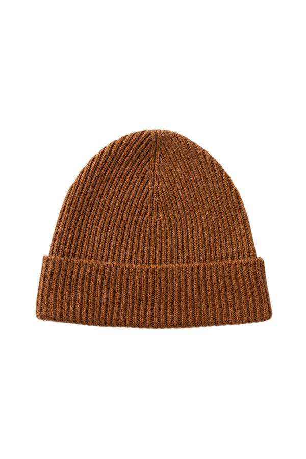 johnstons of elgin Ribbed Dark Camel Cashmere Beanie