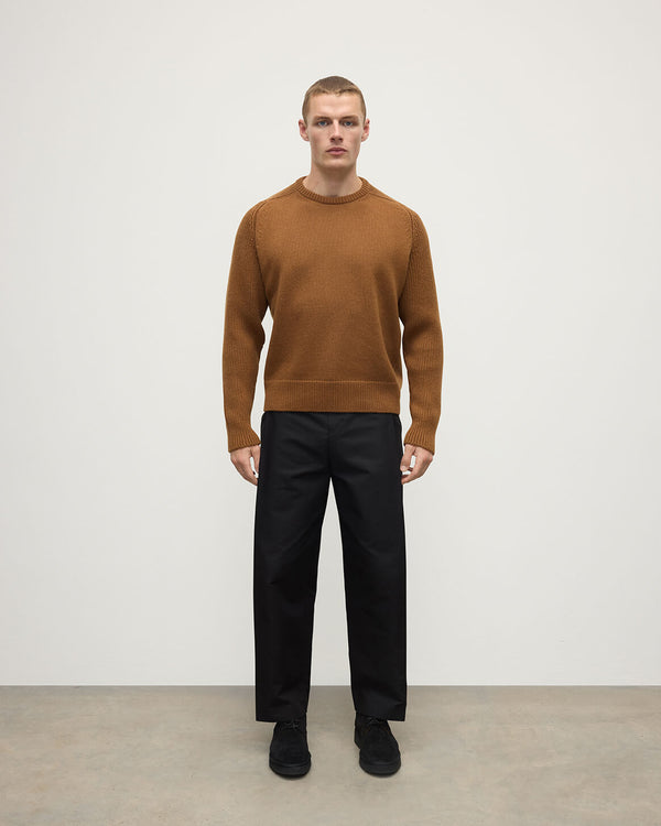 johnstons of elgin Ribbed Dark Camel Cashmere Jumper