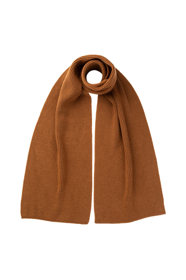 johnstons of elgin Ribbed Dark Camel Cashmere Scarf