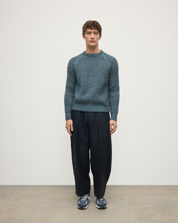 johnstons of elgin Ribbed Donegal Cashmere Blue Jumper