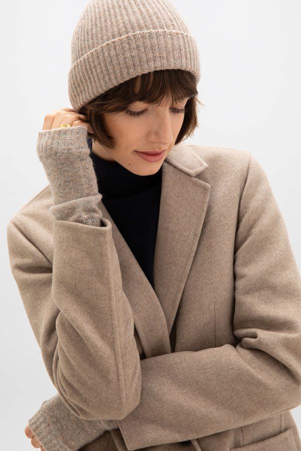 Johnstons Of Elgin Ribbed Light Brown Cashmere Beanie