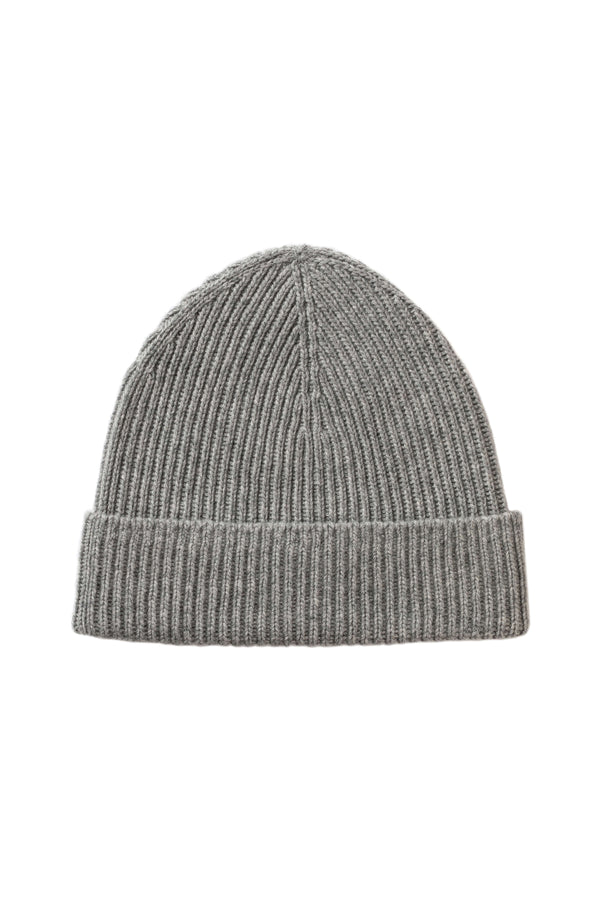 johnstons of elgin Ribbed Light Grey Cashmere Beanie