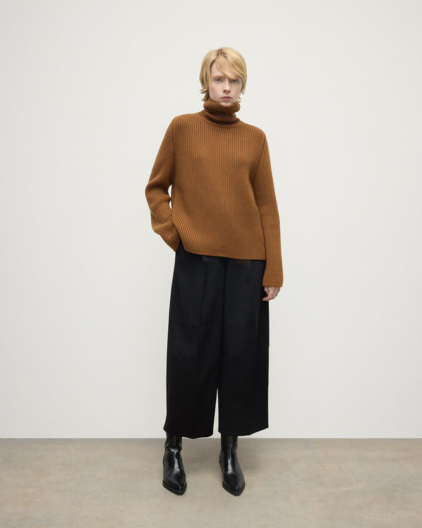 johnstons of elgin Roll-Collar Dark Camel Cashmere Jumper