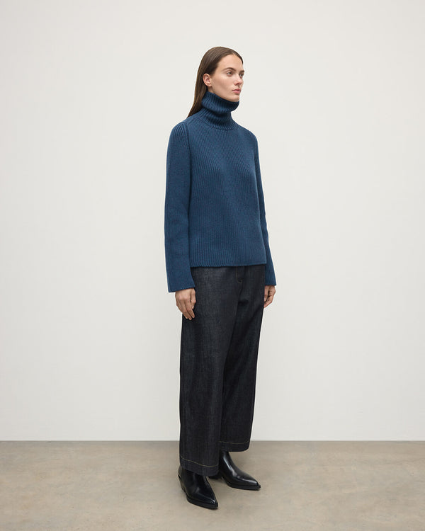 Johnstons Of Elgin Roll-Collar Navy Cashmere Jumper