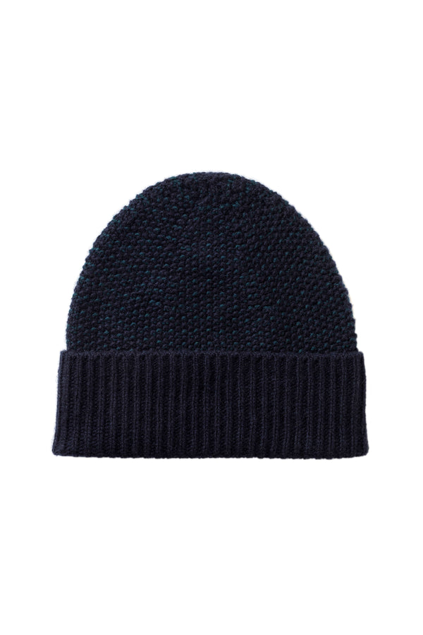 johnstons of elgin Seed Stitch Cashmere Navy Beanie