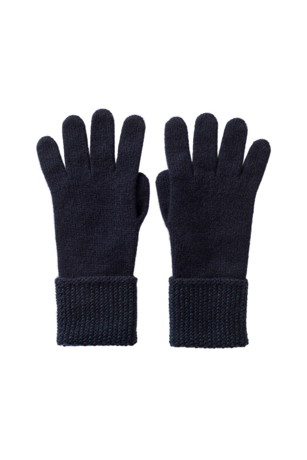 johnstons of elgin Seed Stitch Navy Cashmere Gloves