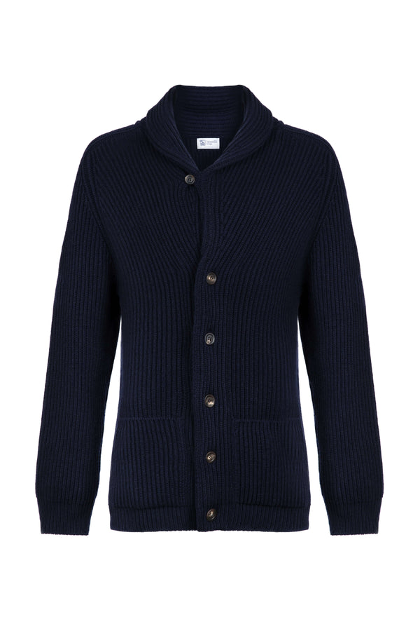 Johnstons Of Elgin Shawl Collar Dark Navy Cashmere Cardigan