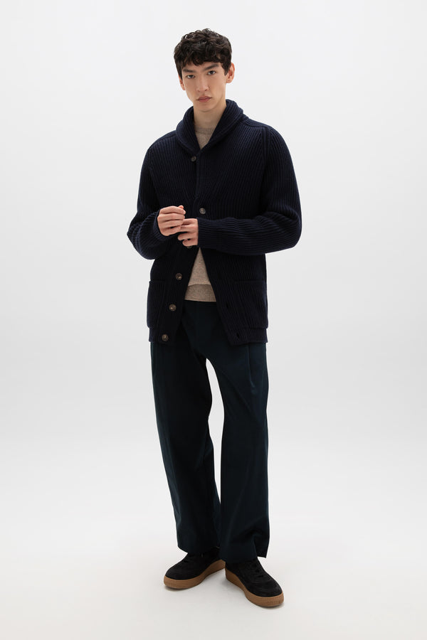 Johnstons Of Elgin Shawl Collar Dark Navy Cashmere Cardigan