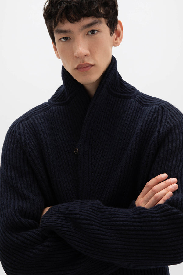 Johnstons Of Elgin Shawl Collar Dark Navy Cashmere Cardigan