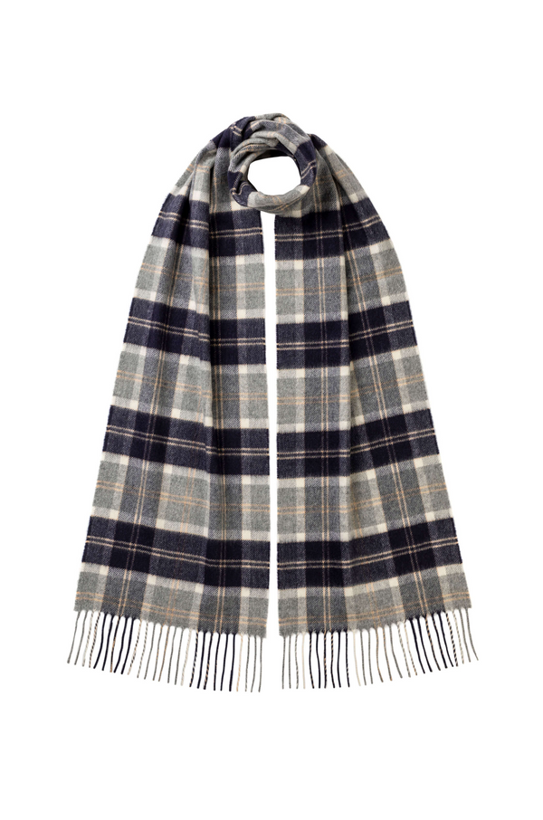 johnstons of elgin Silver Bannockbane Tartan Cashmere Scarf