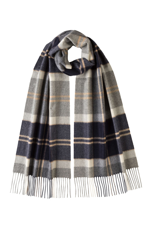 johnstons of elgin Silver Bannockbane Tartan Wide Cashmere Scarf