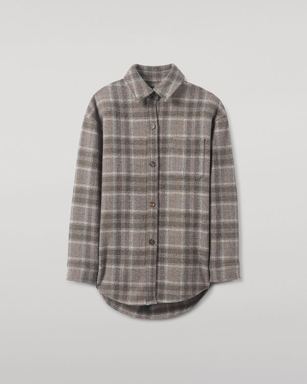 Johnstons Of Elgin Slate Tweed Check Oversized Shirt