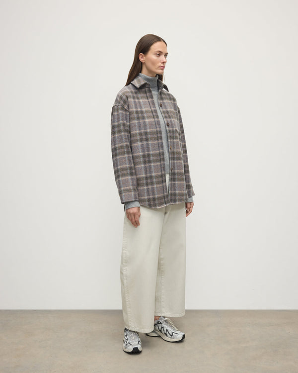Johnstons Of Elgin Slate Tweed Check Oversized Shirt