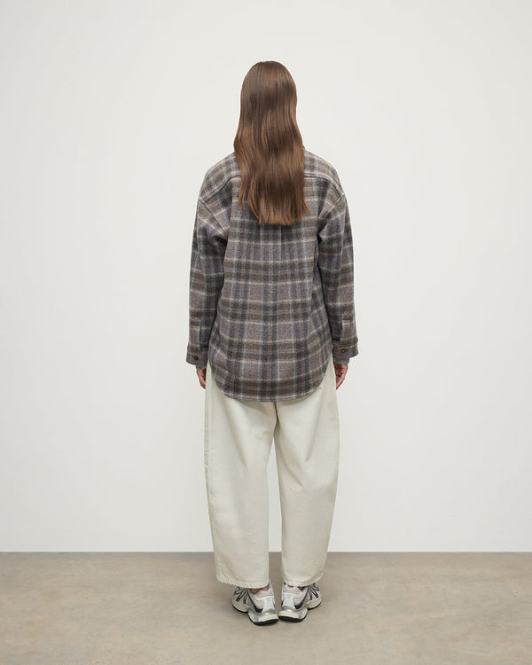 Johnstons Of Elgin Slate Tweed Check Oversized Shirt
