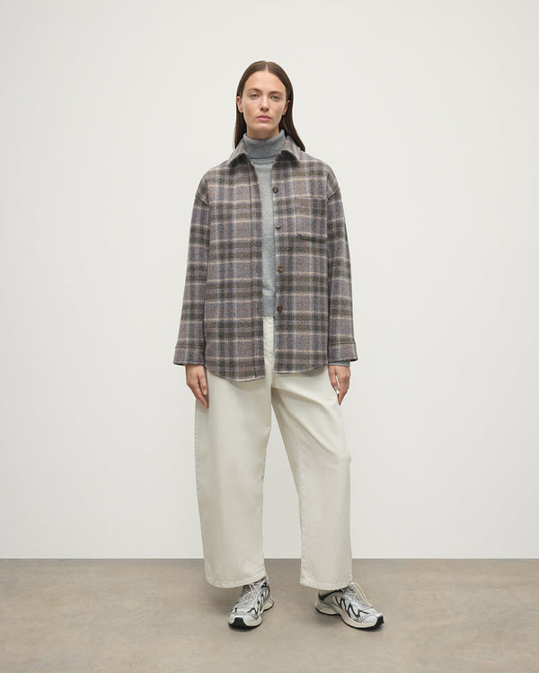 johnstons of elgin Slate Tweed Check Oversized Shirt