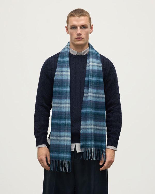 Johnstons Of Elgin Soft Blur Check Blue Cashmere Scarf